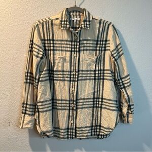 Women’s Madewell cream plaid long sleeve flannel shirt size XS